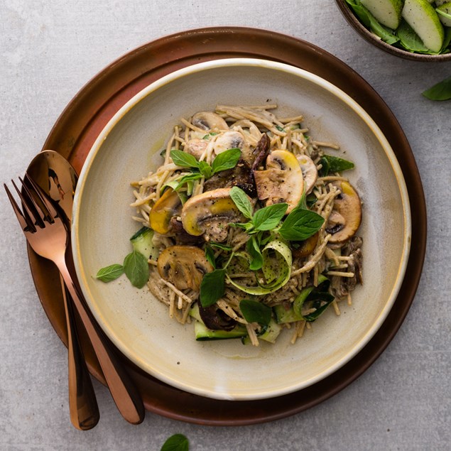 Balsamic Mushroom Spaghetti with Bullwinkle Rocket Salad