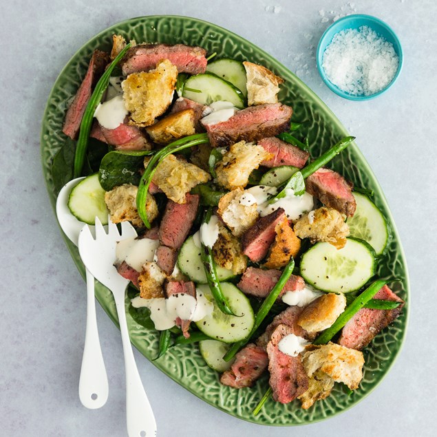 Beef Steak with Bean Salad and Horseradish Cream