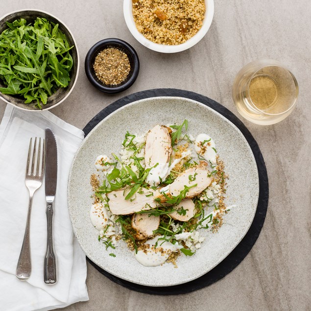 Earth Spiced Chicken with Quinoa, Cauliflower Couscous and Dukkah Yoghurt