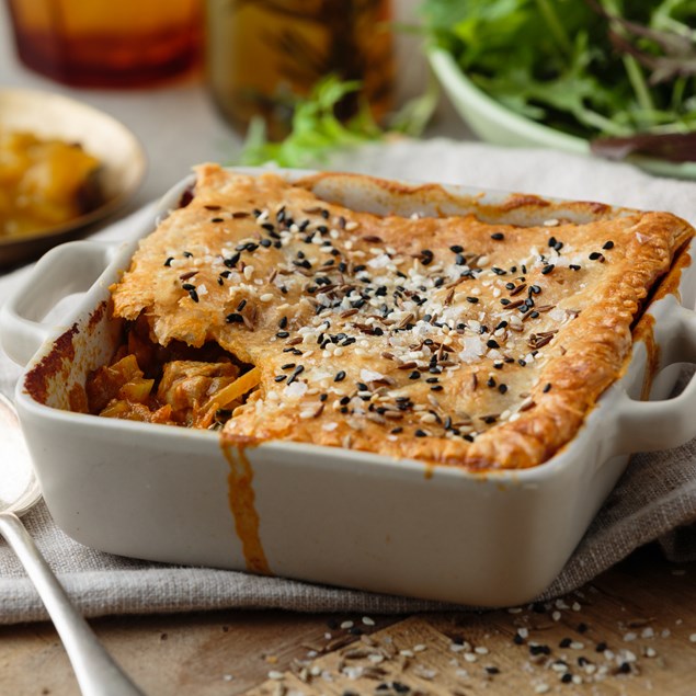 Butter Chicken Pie with Almond Broccoli