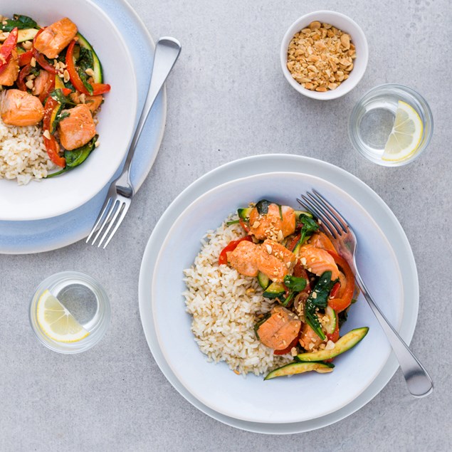 Sticky Salmon Stir-Fry with Sesame Rice