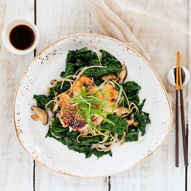 Miso-Glazed Chicken with Shiitake Mushroom and Cavolo Nero Soba Noodles