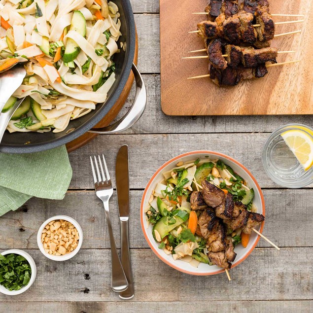 Satay Beef Skewers with Rice Noodle Stir-Fry