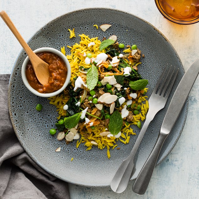 Indian Lamb with Spiced Rice and Chutney