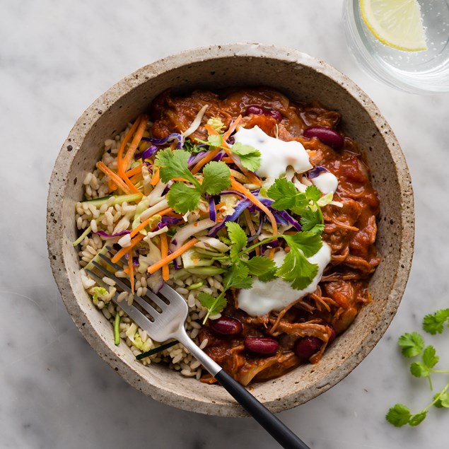 Pulled Beef Chilli With Rice and Smoky Slaw