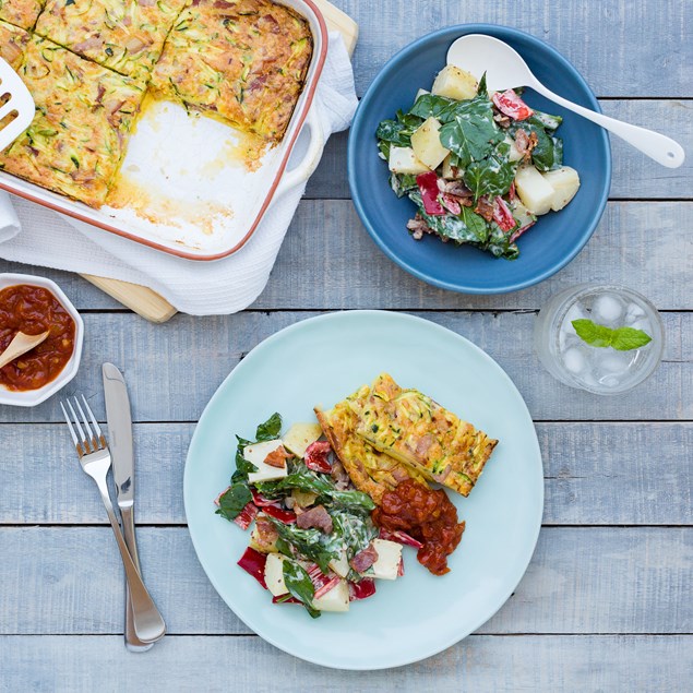 Bacon and Courgette Bake with Chunky Tomato Relish
