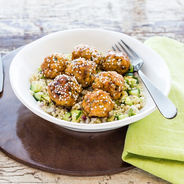 Teriyaki Turkey Meatballs and Brown Rice Bowls