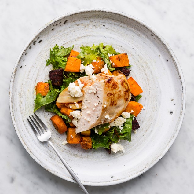 Chicken and Spinach Salad with Greek Vinaigrette and Feta