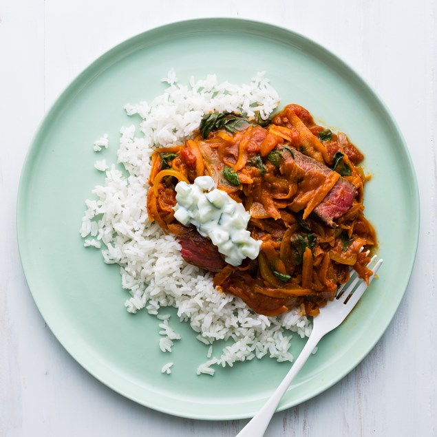 Beef Rogan Josh Curry with Coconut Basmati and Cucumber Yoghurt