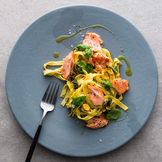 Salmon Tagliatelle with Saffron and Basil
