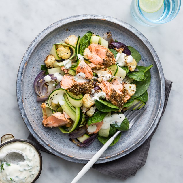 Za'atar Salmon with Cauliflower salad and herb yoghurt