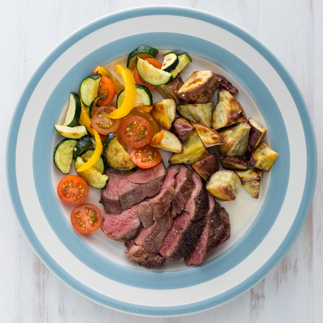 Lamb Leg Steaks with Roast Veggie Salad