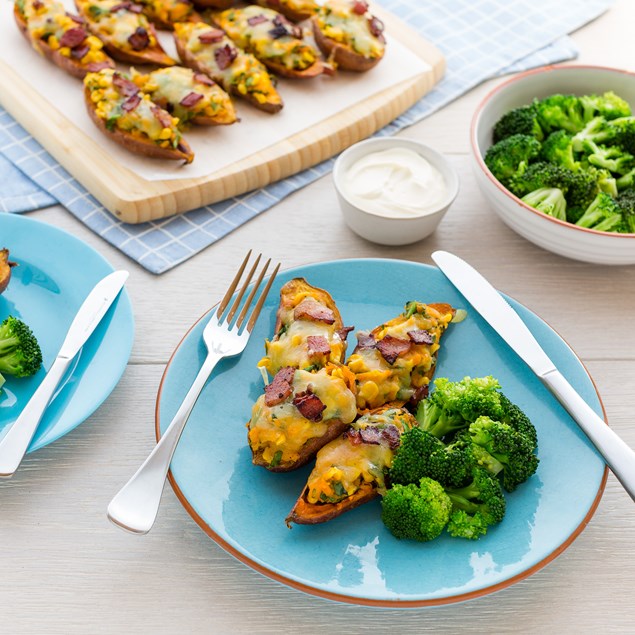 Bacon Stuffed Kumara with Broccoli