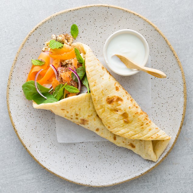 Naan-Wich and Feta Chickpea Smash with Almond Dukkah