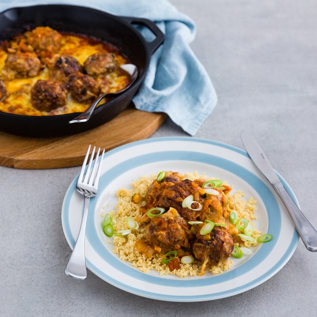 Venison Meatballs, Hearty Tomato Sauce and Couscous