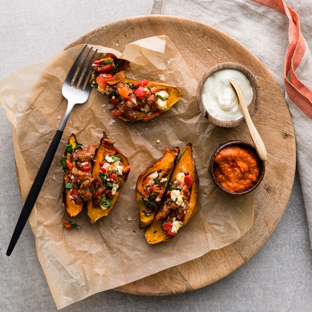 Spanish Kumara Pocket with Chorizo and Romesco