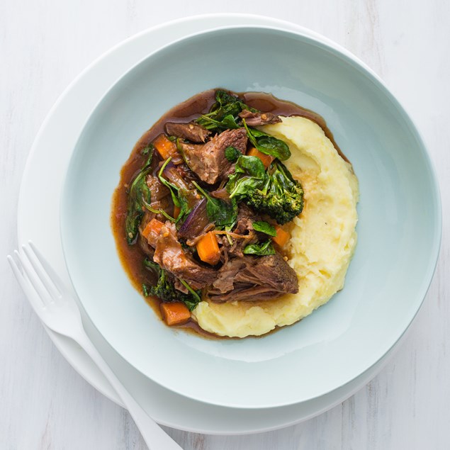 Slow-Braised Beef Cheek with Mash and Horseradish Sauce 