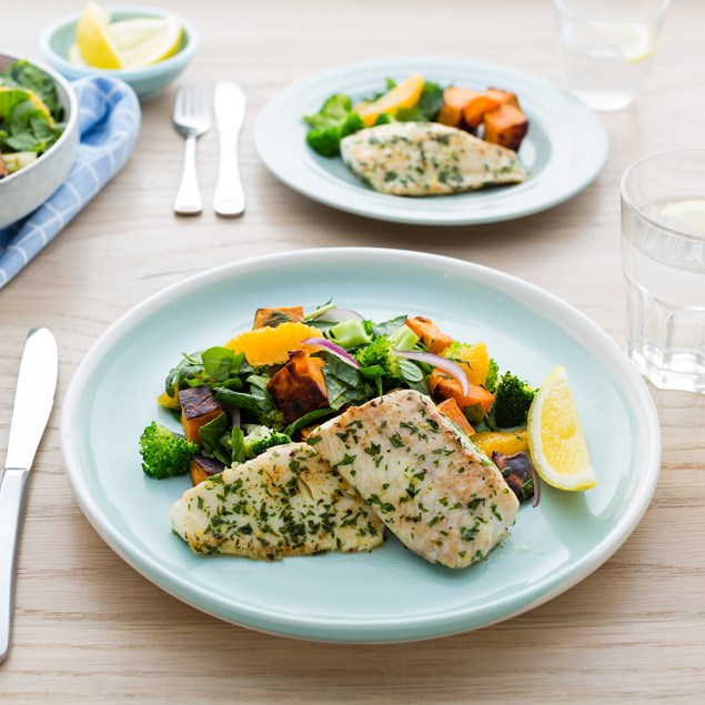 Parsley and Lemon Fish and Orange Kumara Salad