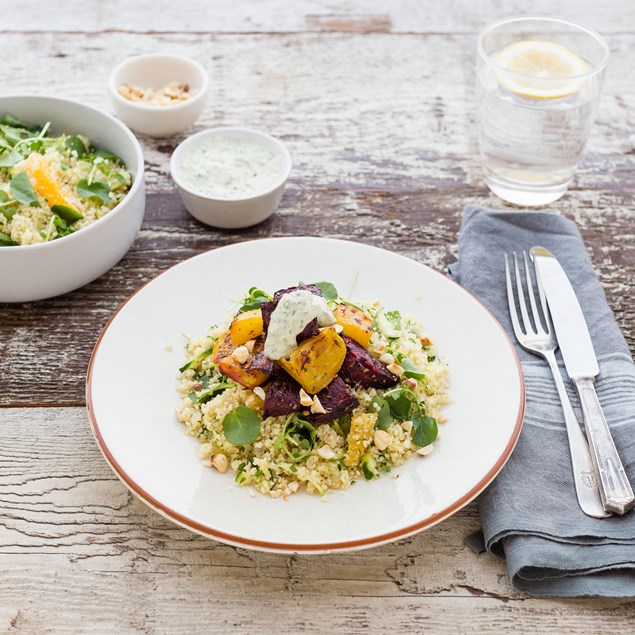 Rosemary Roasted Beetroot with Bulgur Salad and Caper Aioli