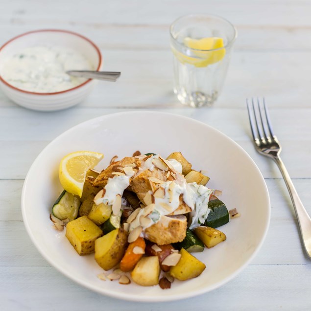 Moroccan Yoghurt Chicken with Roasted Vegetables