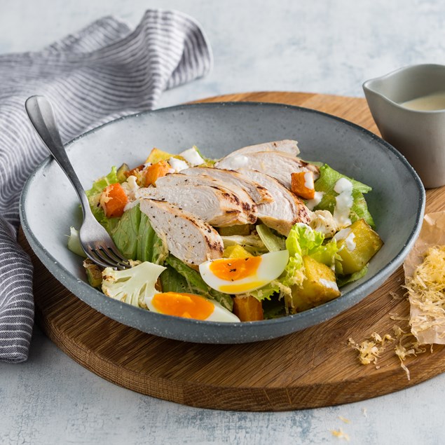 Chicken Caesar Salad with Veggie Croutons & Eggs