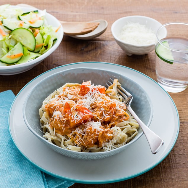 Creamy Bacon Fettuccine with Salad