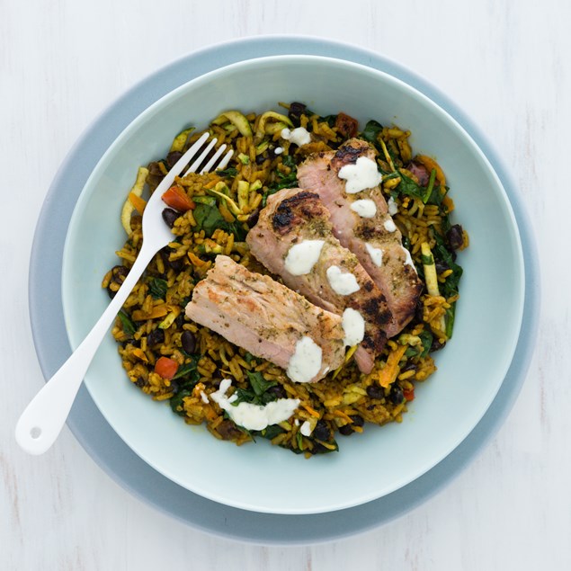Cuban Mojo Marinated Pork with Black Beans and Rice