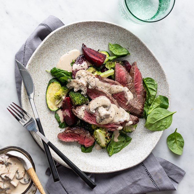 Beef Steak with Creamy Horseradish Mushroom Sauce