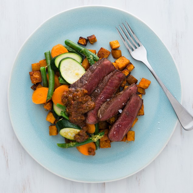 Beef Rump Steak with Smoky Kumara and Citrus Vegetables