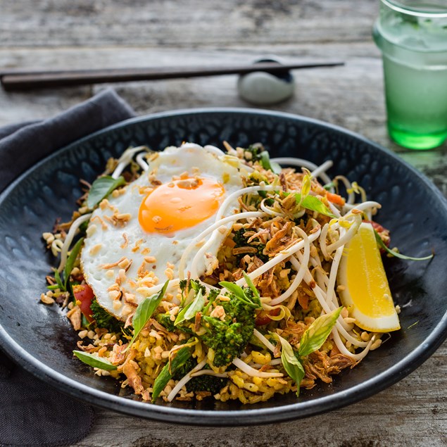 Nasi Goreng with Brown Rice and Fried Eggs