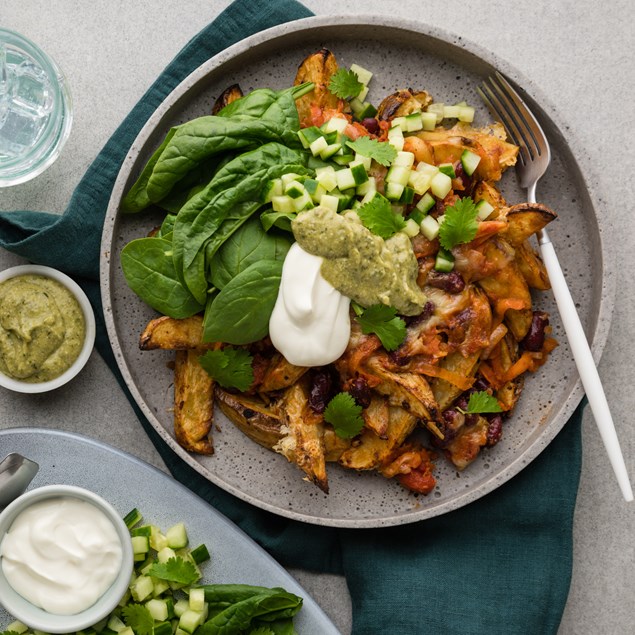 Loaded Mexican Wedges with Chilli Beans & Avocado Almond Sauce