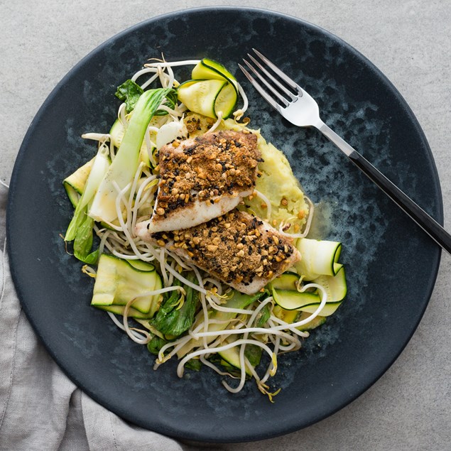 Asian Peanut Dukkah-Crusted Fish with Miso Kumara Mash