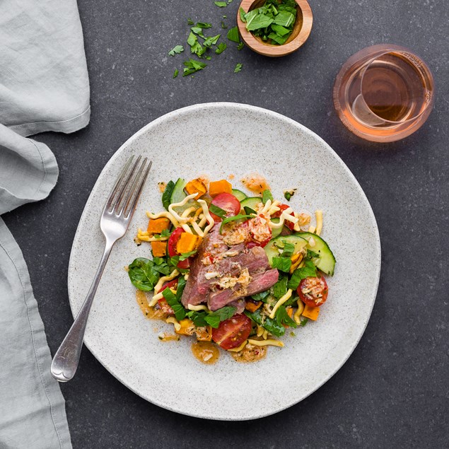 Kaffir Lime Dressed Beef with Thai Crunchy Noodle Salad