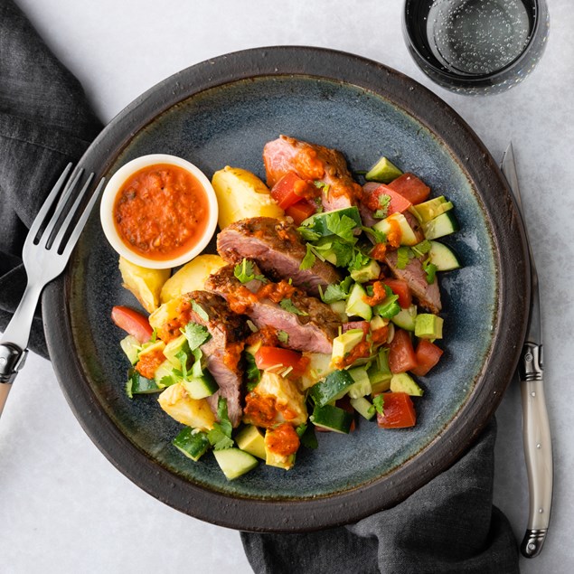 Harissa Lamb Rump Steaks with Avocado Salsa