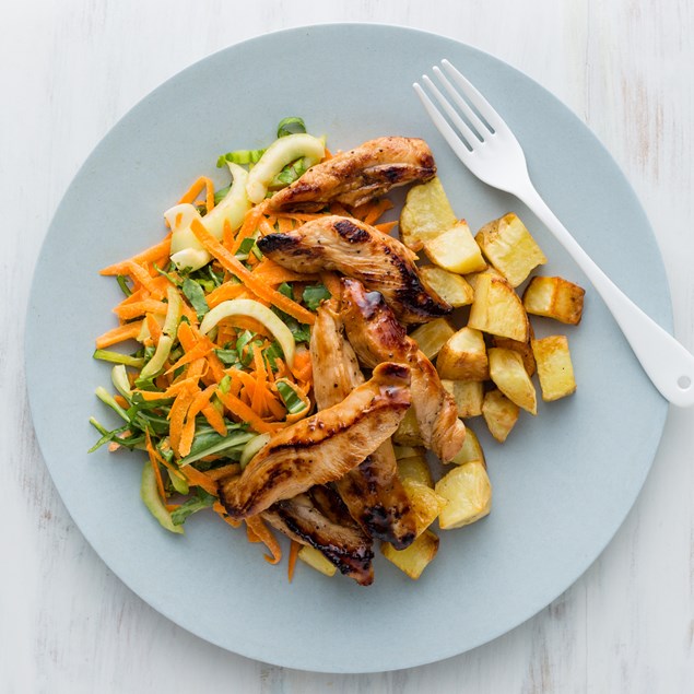 Lemon Garlic Chicken with Potatoes and Bok Choy Slaw