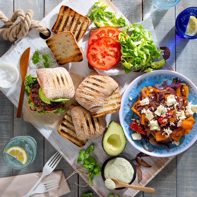 Mexican Chorizo Burgers with Grilled Baby Capsicums
