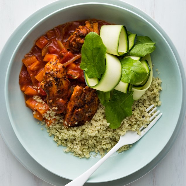 Tomato Chicken with Salsa Vert Couscous
