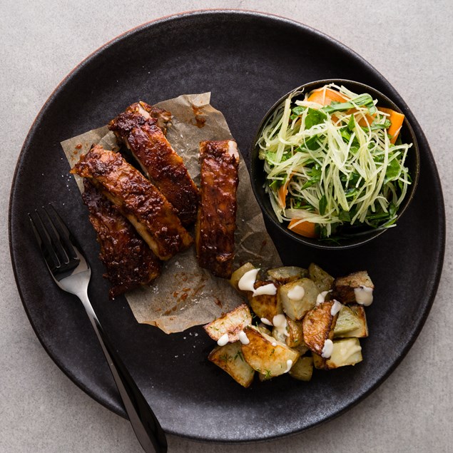 Texan Glazed Pork Ribs with Smoked Garlic Potato Salad