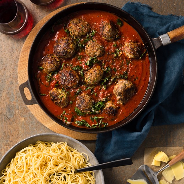 Italian Lamb Meatballs with Spaghetti and Parmesan