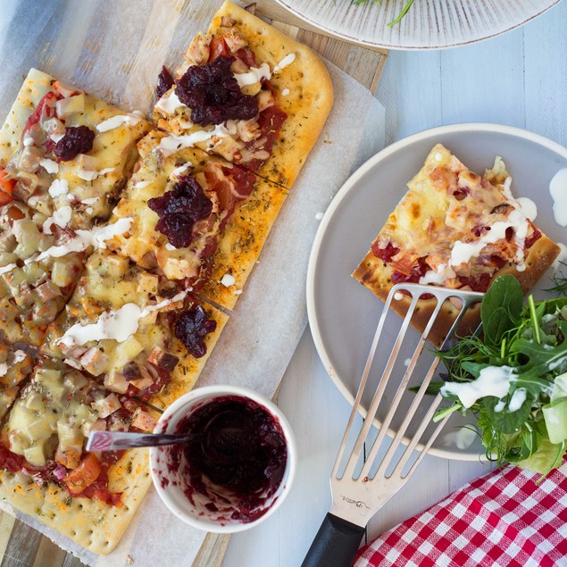 Smoked Turkey and Cranberry Pizza with Mesclun Salad