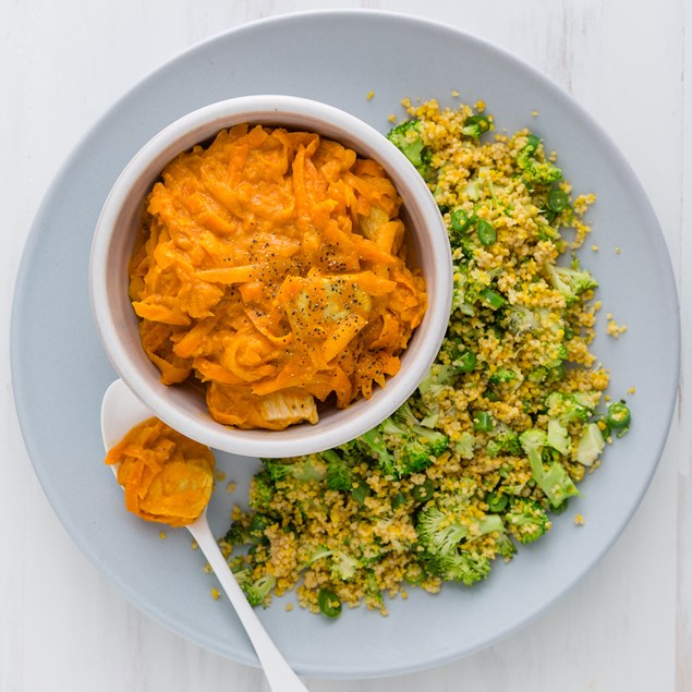 Pumpkin & Carrot Butter Chicken with Saffron Broccoli Couscous