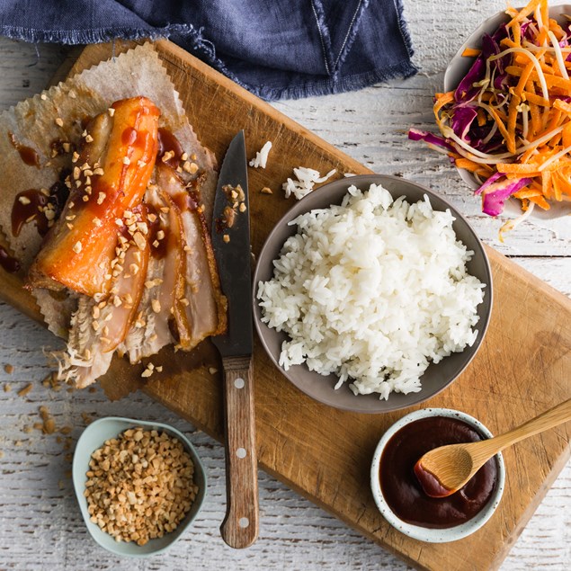 Crispy Pork Belly with Slaw & Asian BBQ Sauce