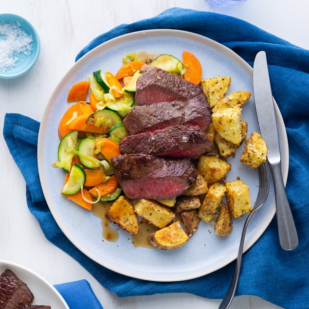 Beef Steaks with Crispy Crumbed Potato Bites and Gravy