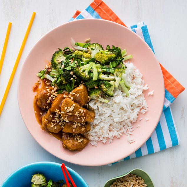 Sticky Chinese Chicken with Rice & Greens