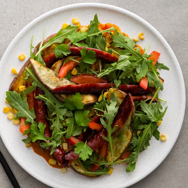 Warm Chorizo Salad with Orange and Saffron Dressing