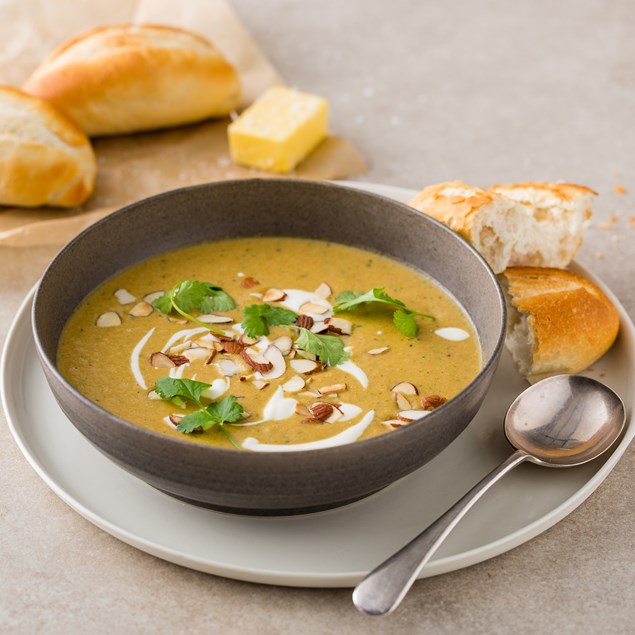 Roast Kumara Soup with Bread Rolls