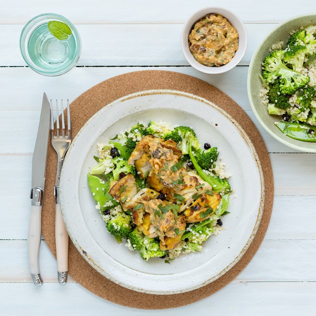 Grilled Chicken with Bulgur, Vegetables and Pumpkin Chutney