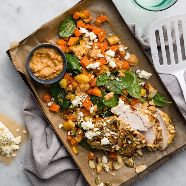 Roast Chicken with Winter Nut Crumble and Roasted Veggies