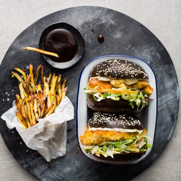 Chicken Katsu Burger with Kumara Fries