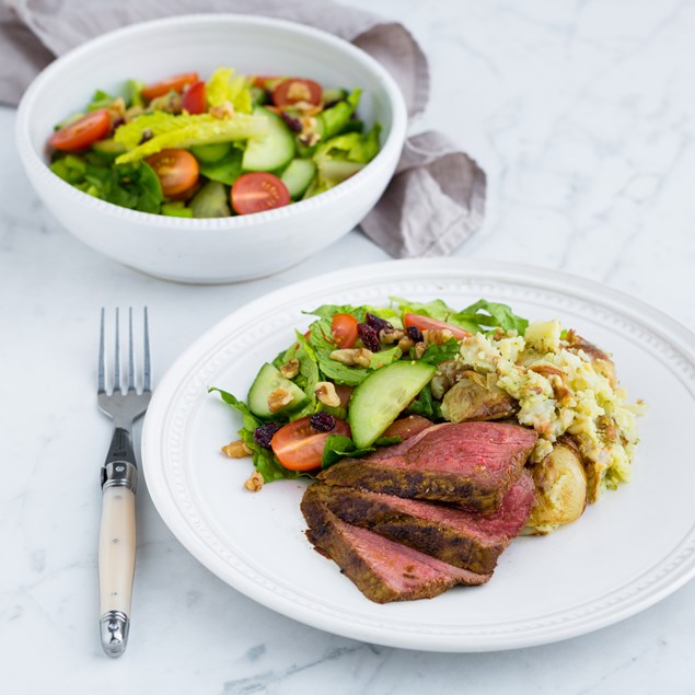 Butterflied Lamb leg with Baby Potato Smash